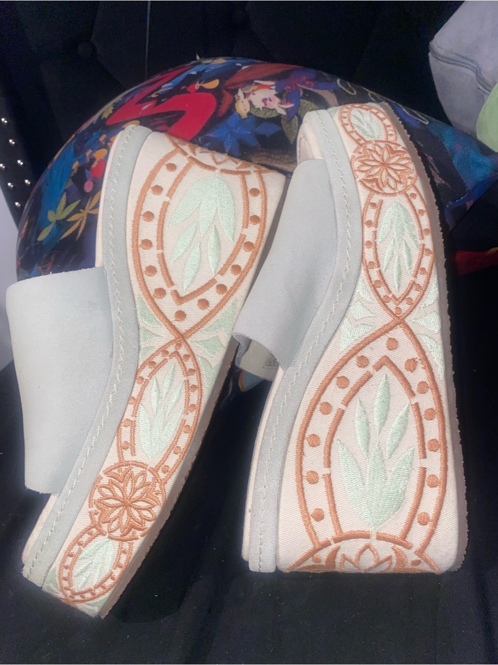 FREE PEOPLE Embroidered Platform Wedge Slide Sandals Size 39 Boho Y2K